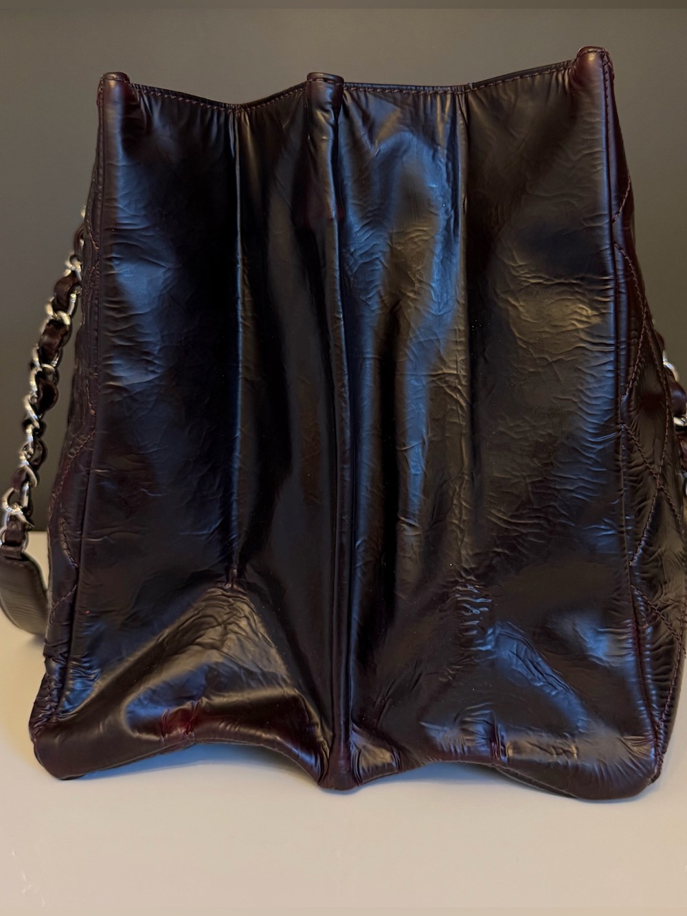 Chanel Grand Shopping Tote Dark Burgundy Brown Glazed Crumpled Calfskin 2009 GST - Picture 7 of 16